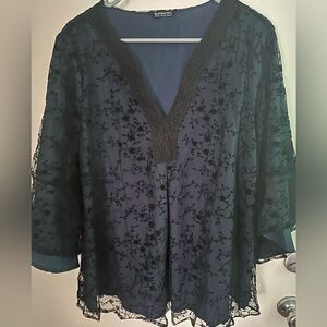 Crochet Lace Mesh Bell Sleeve Blouse